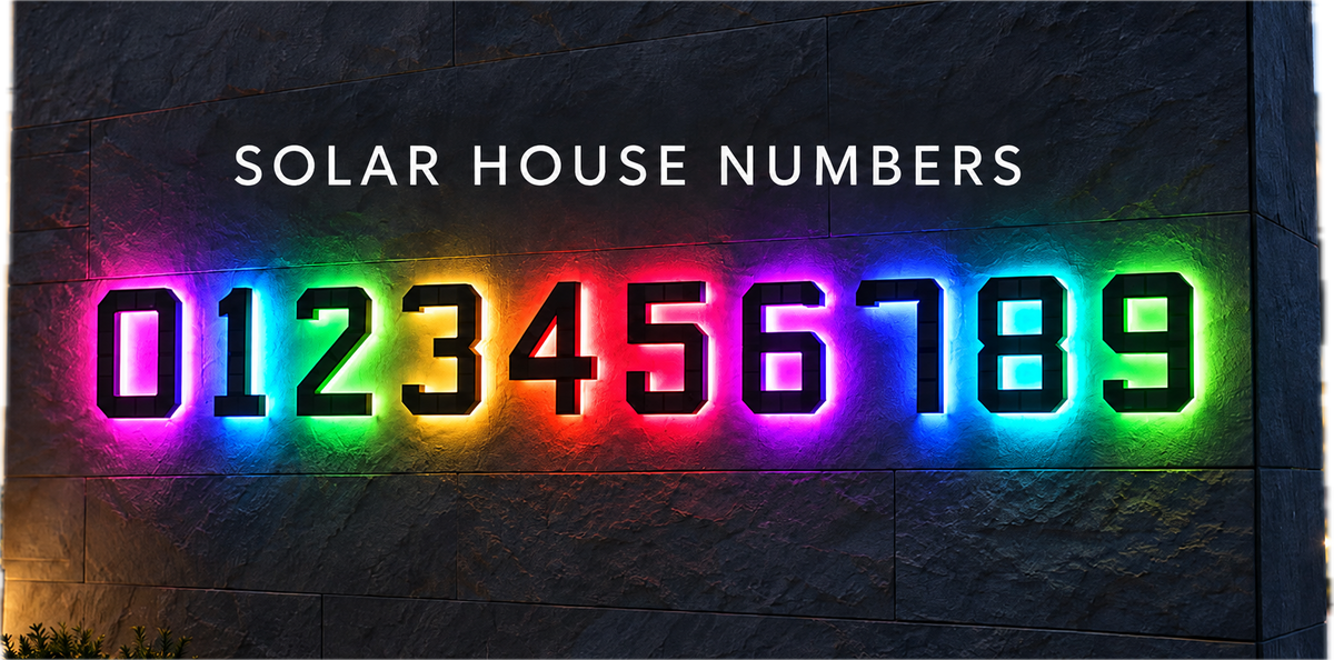 SolCrest RGB solar house number lights 0–9 in multiple colors; each character sold individually